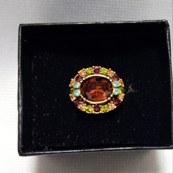 Heidi Daus East West Copper & Multicolored Crystal Antique Gold Finish Ring - Picture 2 of 10